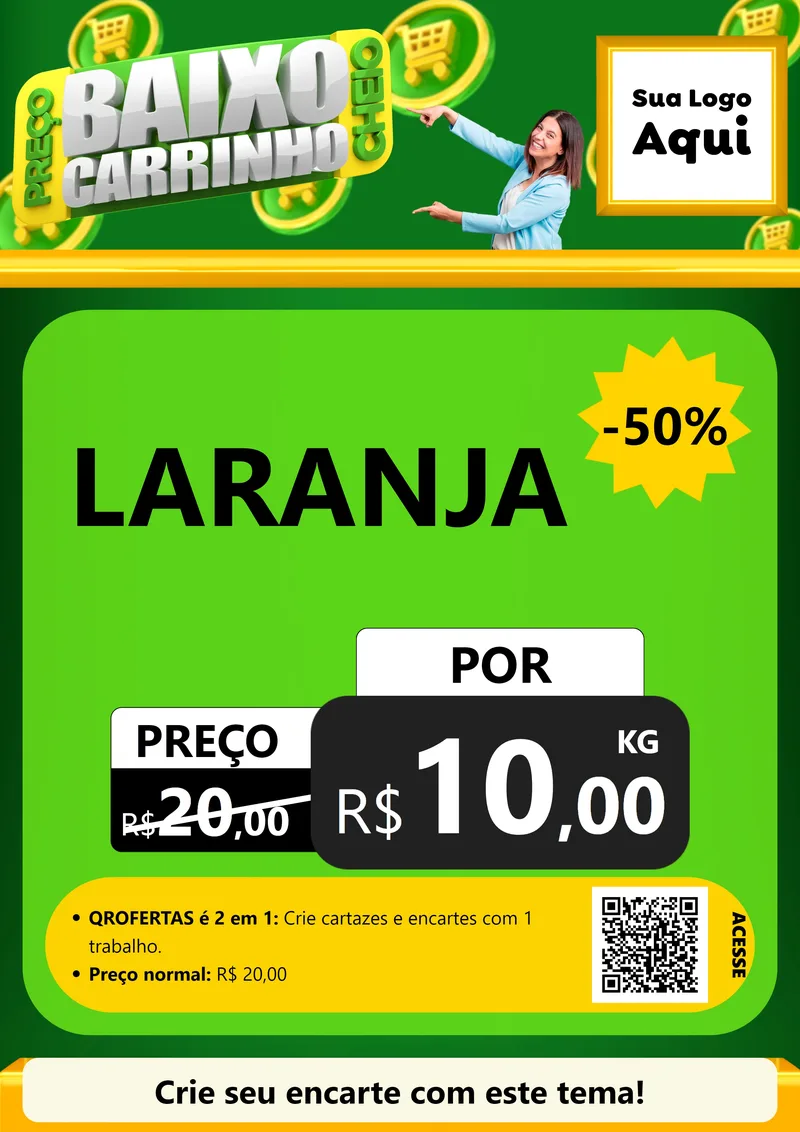 Modelo de Cartaz para Cartaz A4 Vertical com o tema Preço Baixo Carrinho Cheio para Hortifrúti