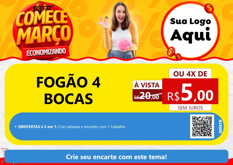 Modelo de Cartaz para Cartaz A4 Horizontal com o tema Comece Março Economizando para Móveis e Eletro