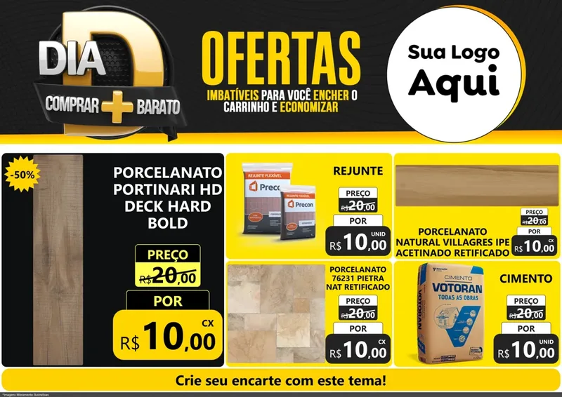 Modelo de Encarte para Encarte A4 Horizontal com o tema Dia D Mais Economia para Pisos e revestimentos