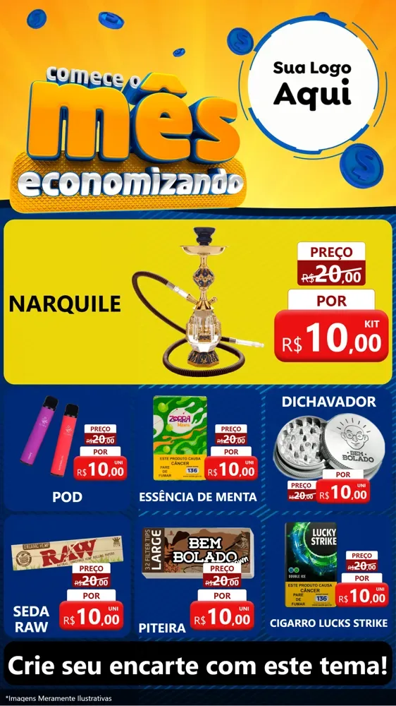 Modelo de Rede Social para Stories com o tema Comece O Mês Economizando para Tabacaria