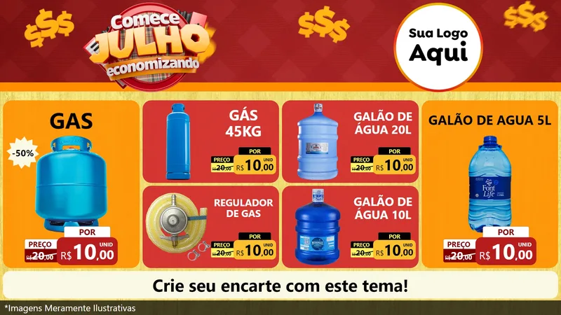 Modelo de TV para TV Horizontal com o tema Comece Julho Economizando para Água e gás