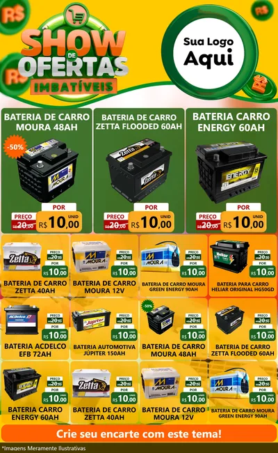 Modelo de Encarte para Encarte Grande com o tema Show de Ofertas Imbatíveis para Baterias Elétricas
