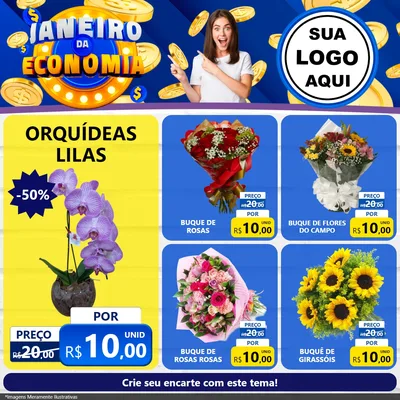 Modelo de Rede Social para Feed Facebook com o tema Janeiro da Economia para Floricultura e jardim