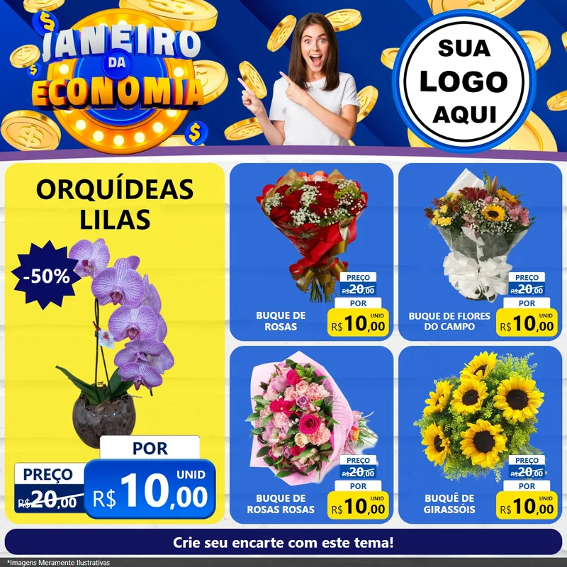 Modelo de Rede Social para Feed Facebook com o tema Janeiro da Economia para Floricultura e jardim