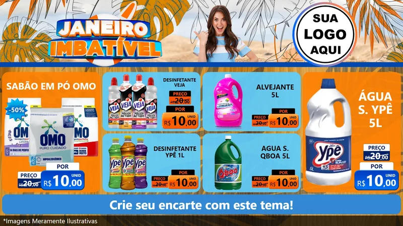 Modelo de TV para TV Horizontal com o tema Janeiro Imbatível para Produtos de Limpeza