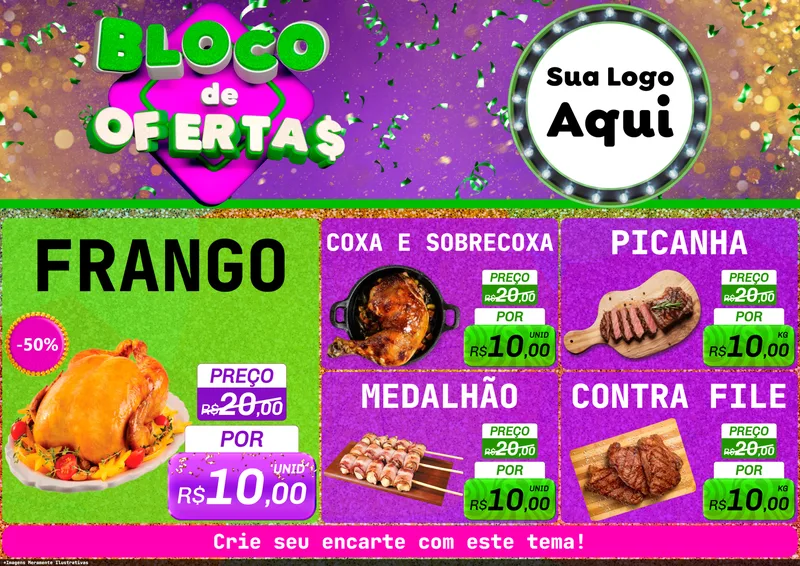 Modelo de Encarte para Encarte A4 Horizontal com o tema Bloco de Ofertas para Assados