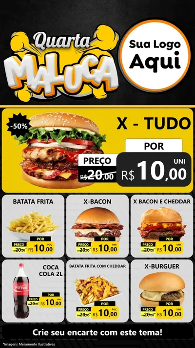 Modelo de Rede Social para Stories com o tema Quarta Maluca para Hamburgueria