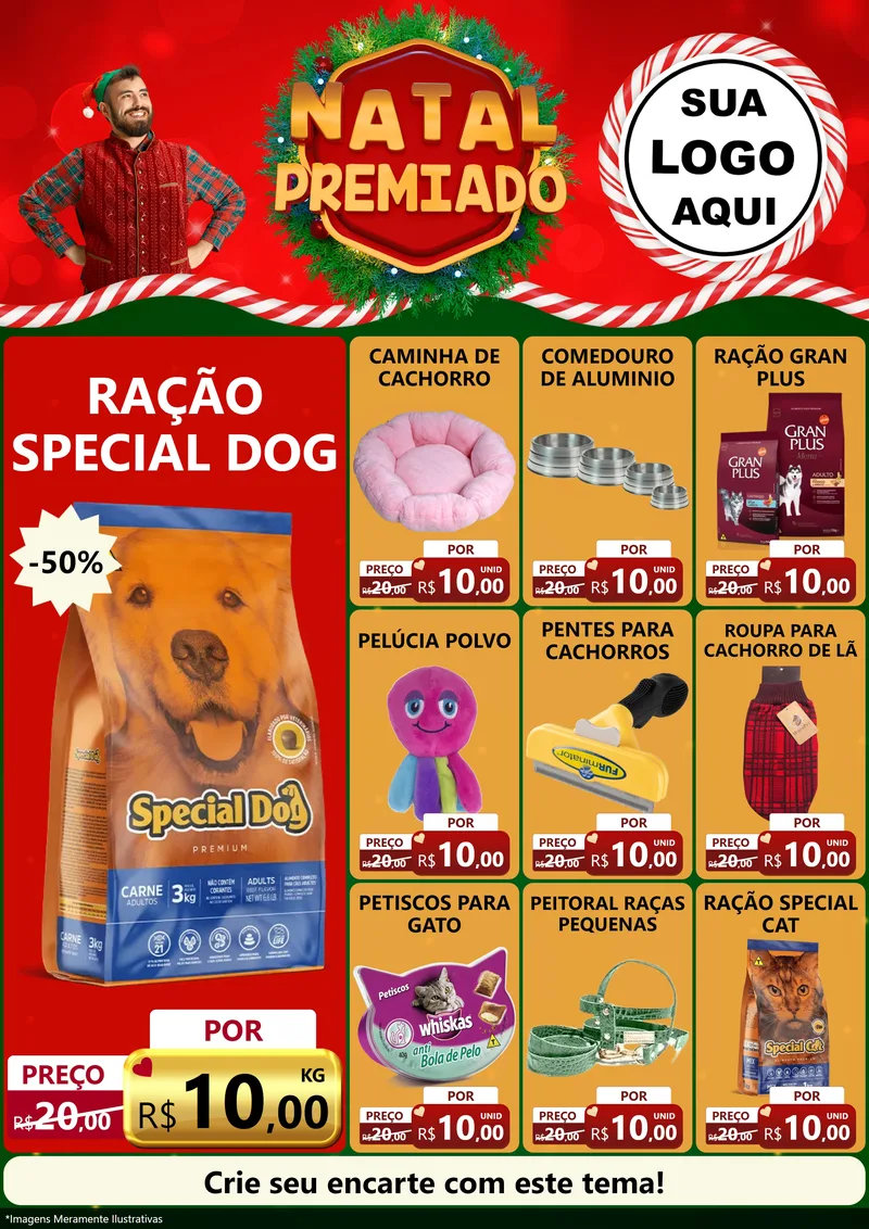 Modelo de Encarte para Encarte A4 Vertical com o tema Natal Premiado para Pet Shop