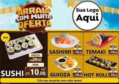 Modelo de Encarte para Encarte A4 Horizontal com o tema Ofertas de São João - Junina para Comida japonesa