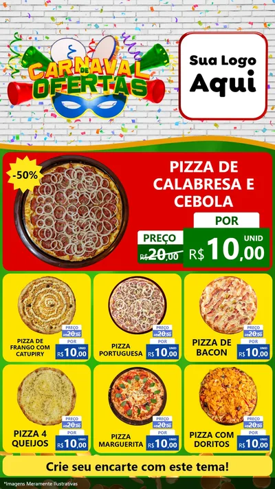 Modelo de Rede Social para Stories com o tema Carnaval de Ofertas para Pizzaria