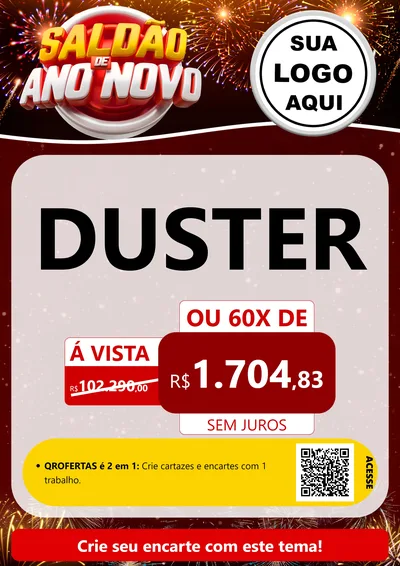 Modelo de Cartaz para Cartaz A4 Vertical com o tema Saldão de Ano Novo para Concessionaria de Carros