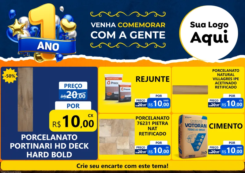 Modelo de Encarte para Encarte A4 Horizontal com o tema Um Ano de Aniversário para Pisos e revestimentos