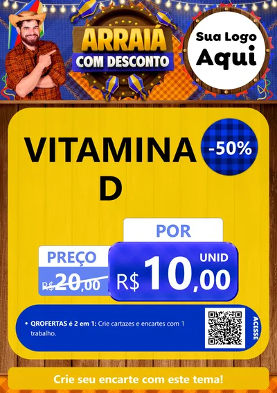 Modelo de Cartaz para Cartaz A4 Vertical com o tema Arraiá Com Desconto para Farmácia