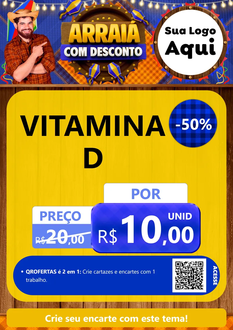 Modelo de Cartaz para Cartaz A4 Vertical com o tema Arraiá Com Desconto para Farmácia