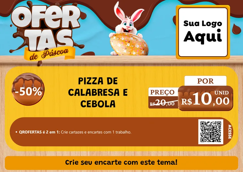 Modelo de Cartaz para Cartaz A4 Horizontal com o tema Ofertas de Páscoa para Pizzaria