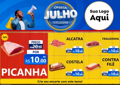 Modelo de Encarte para Encarte A4 Horizontal com o tema Oferta Exclusiva, Julho para Açougue