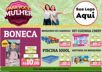 Modelo de Encarte para Encarte A4 Horizontal com o tema Para Você Mulher para Brinquedos