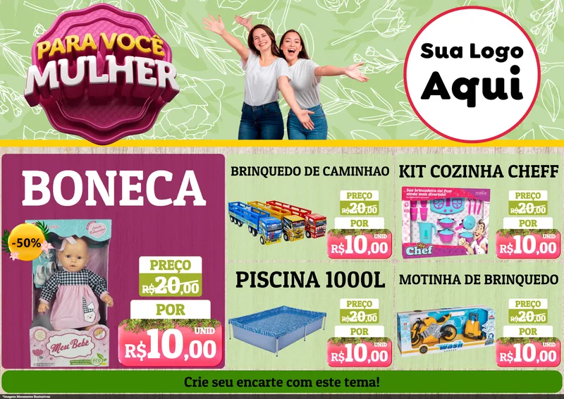 Modelo de Encarte para Encarte A4 Horizontal com o tema Para Você Mulher para Brinquedos