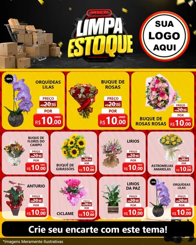 Modelo de Rede Social para Feed Instagram com o tema Operação Limpa Estoque para Floricultura e jardim