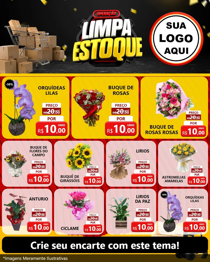 Modelo de Rede Social para Feed Instagram com o tema Operação Limpa Estoque para Floricultura e jardim