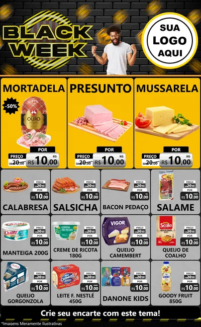 Modelo de Encarte para Encarte Grande com o tema Black Week para Frios e Laticínios