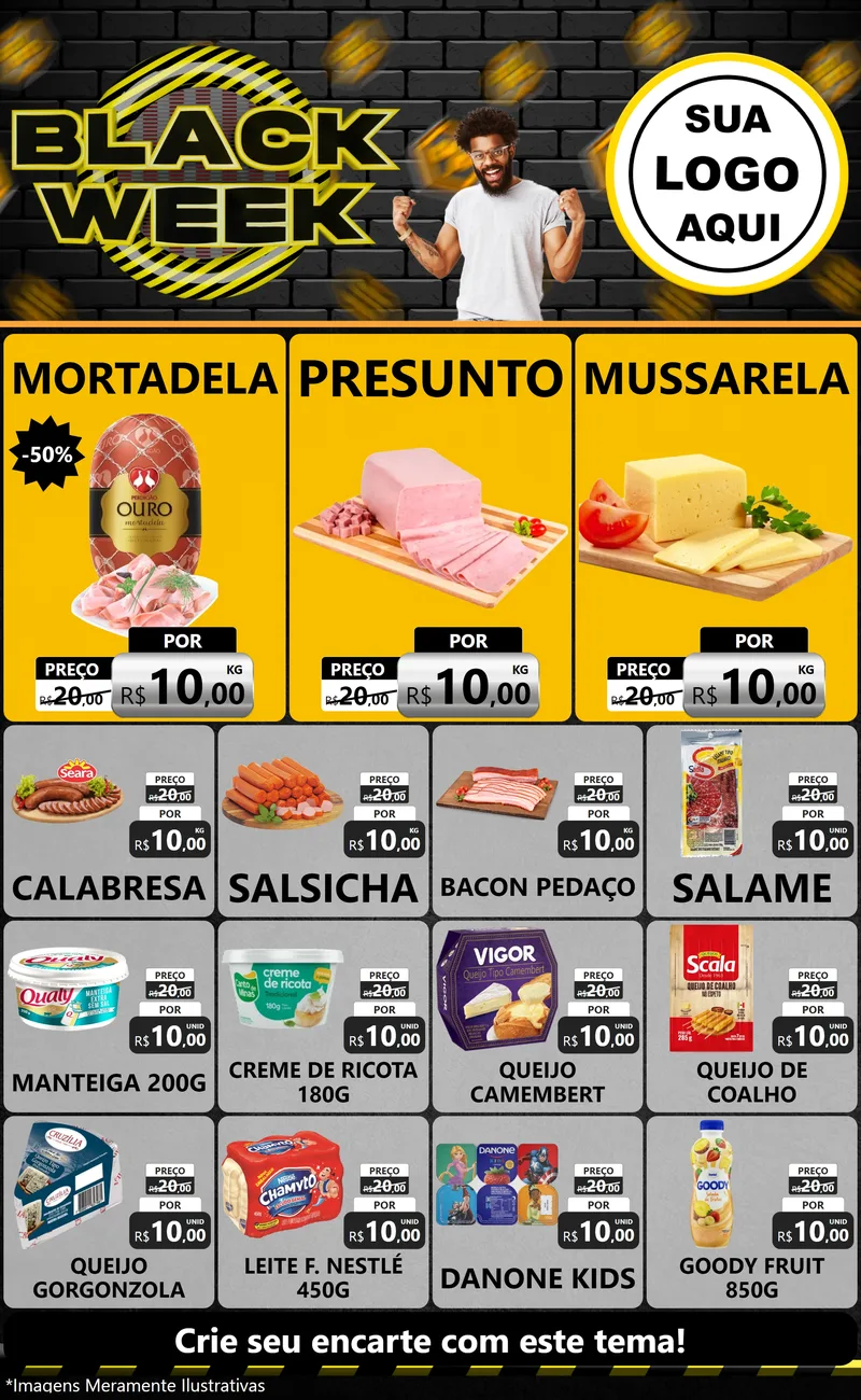 Modelo de Encarte para Encarte Grande com o tema Black Week para Frios e Laticínios