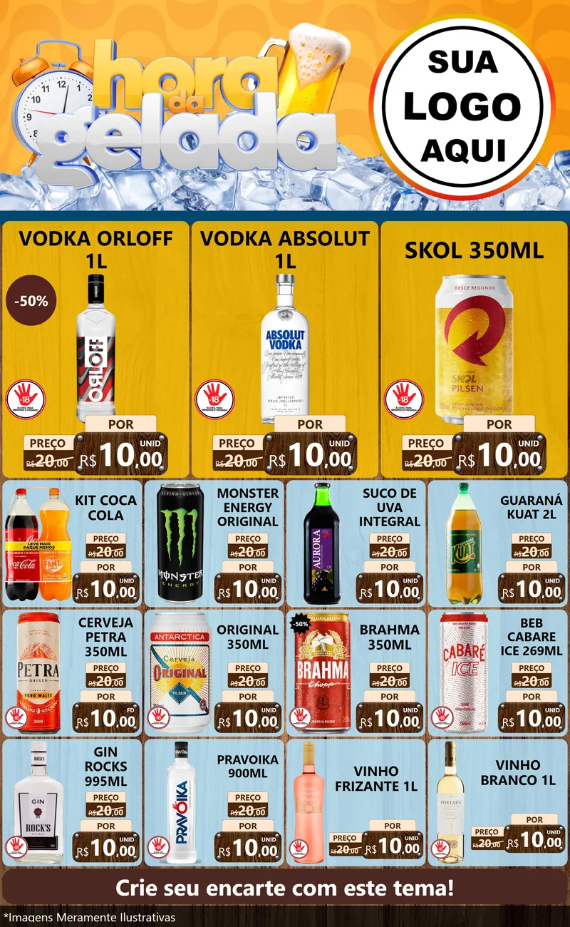 Modelo de Encarte para Encarte Grande com o tema Hora da Gelada para Distribuidora de bebidas