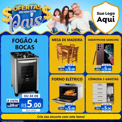 Modelo de Rede Social para Feed Facebook com o tema Ofertas do Dia dos Pais para Móveis e Eletro