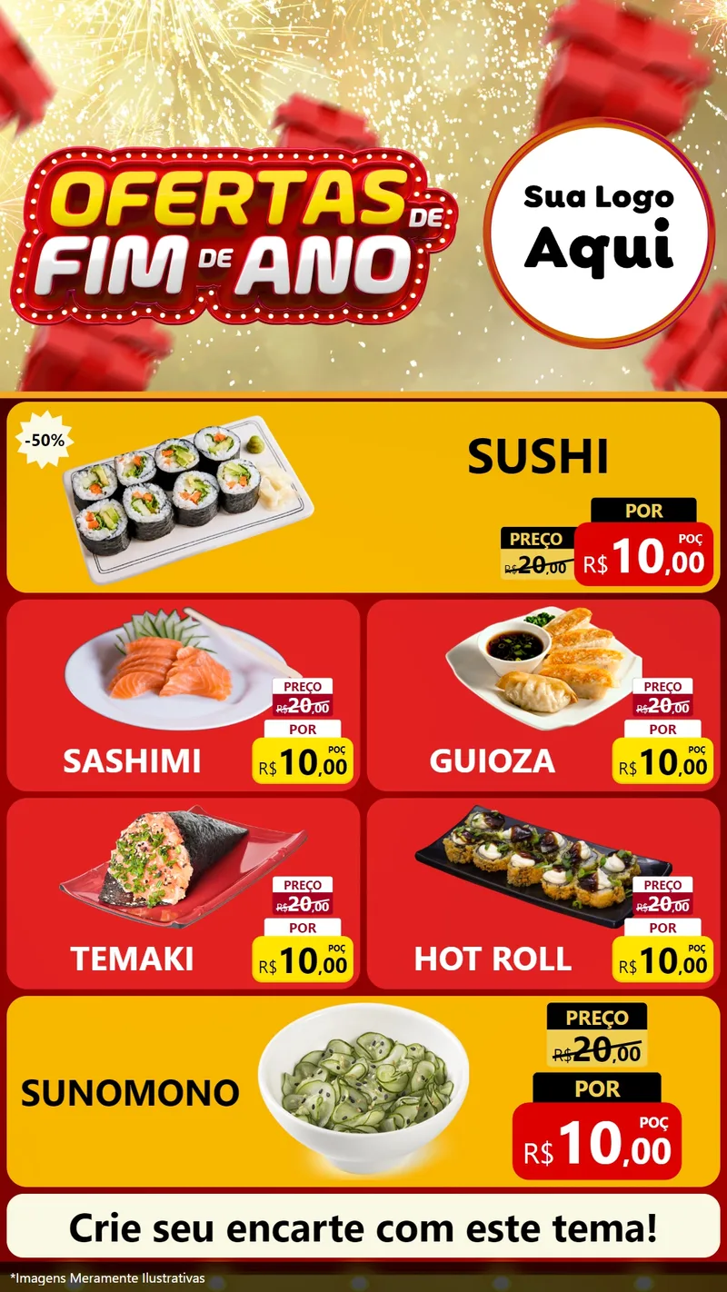 Modelo de TV para TV Vertical com o tema Ofertas de Fim de Ano para Comida japonesa