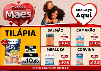 Modelo de Encarte para Encarte A4 Horizontal com o tema Mês das Mães para Peixaria