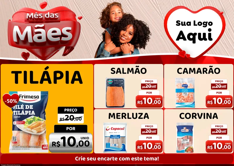 Modelo de Encarte para Encarte A4 Horizontal com o tema Mês das Mães para Peixaria