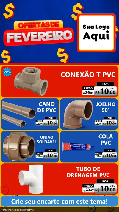 Modelo de TV para TV Vertical com o tema Ofertas de Fevereiro para Tubos e conexões