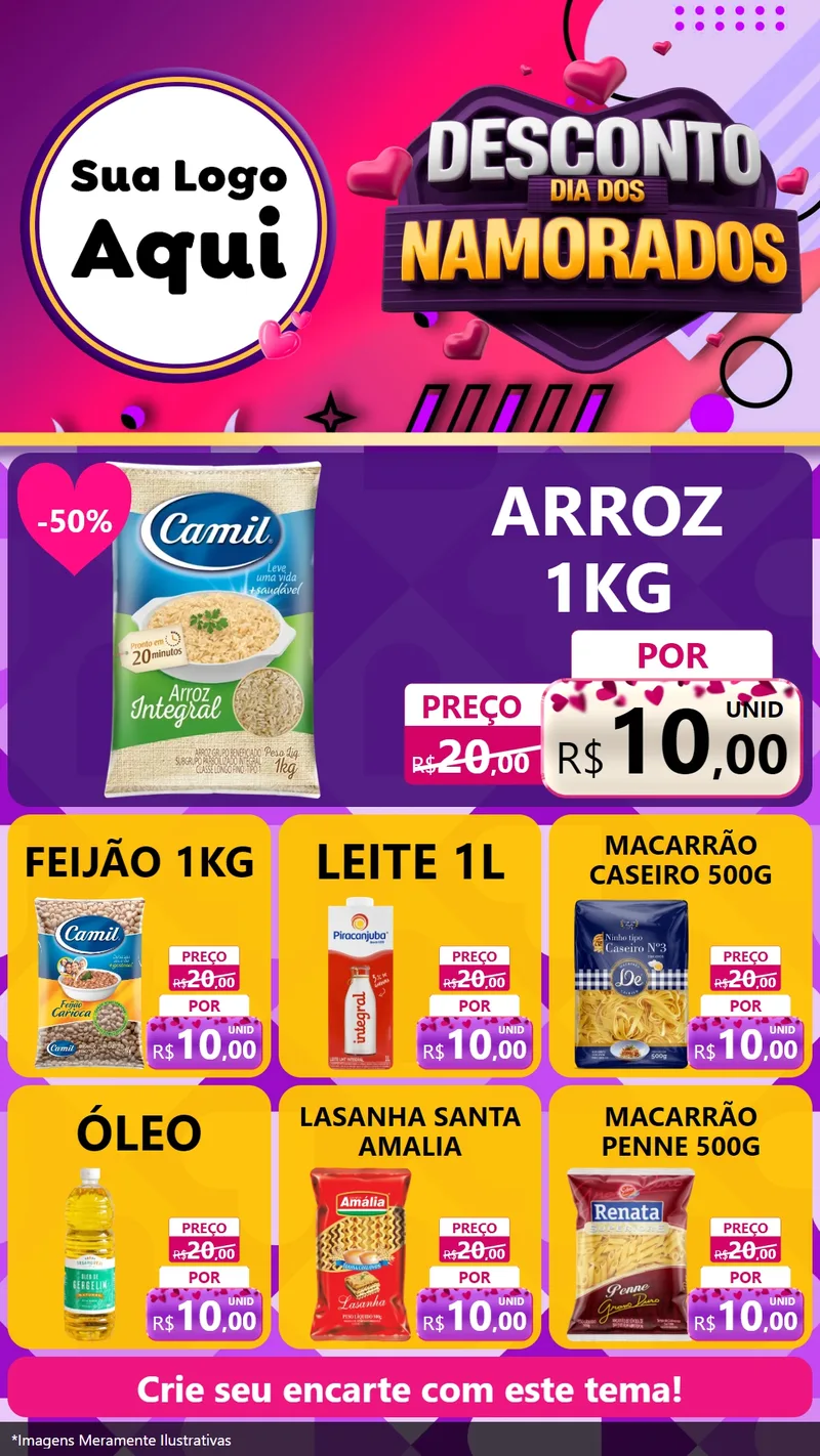 Modelo de Rede Social para Stories com o tema Desconto Dia dos Namorados para Supermercado