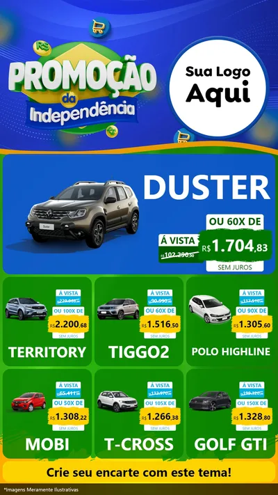 Modelo de Rede Social para Stories com o tema Promoção da Independência para Concessionaria de Carros