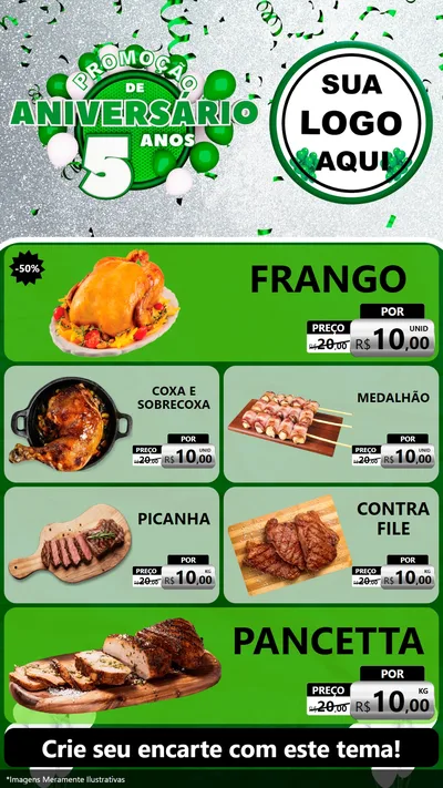 Modelo de TV para TV Vertical com o tema Promoção de Aniversário - 5 Anos para Assados