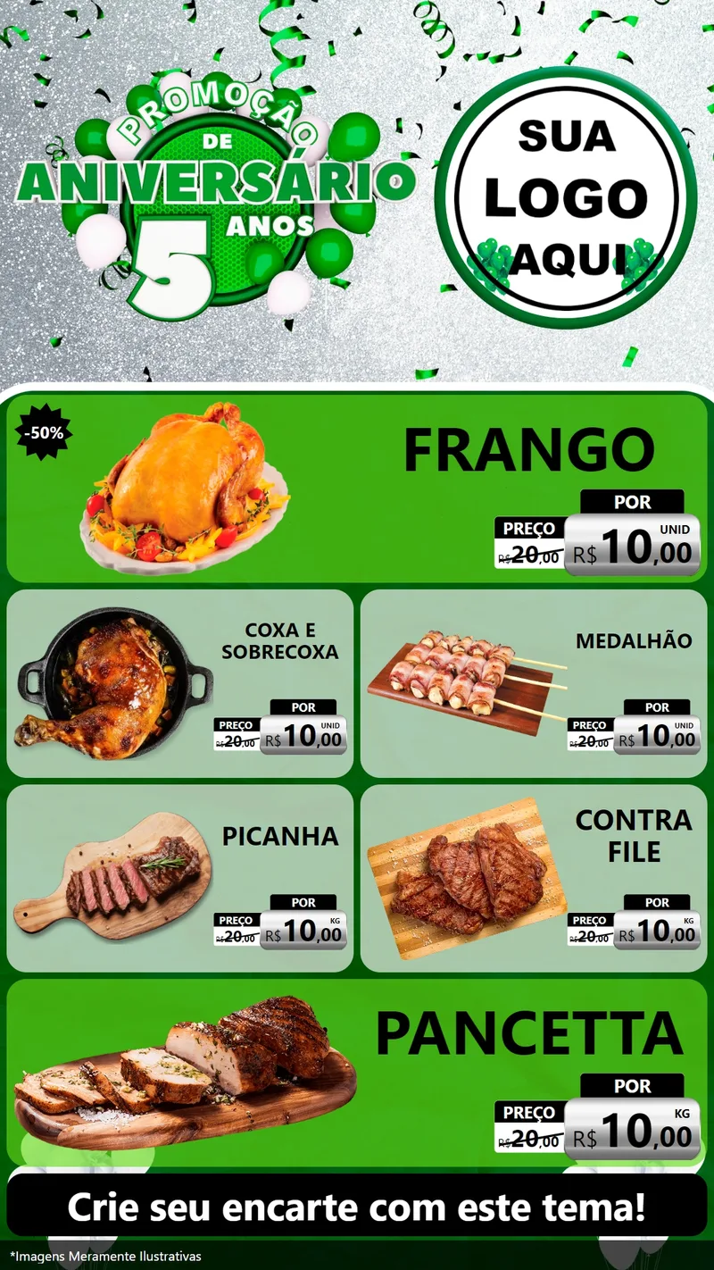 Modelo de TV para TV Vertical com o tema Promoção de Aniversário - 5 Anos para Assados