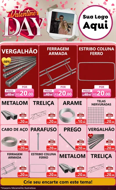 Modelo de Encarte para Encarte Grande com o tema Valentine's Day para Ferragens