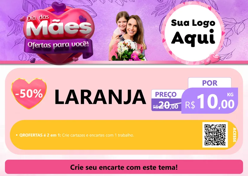 Modelo de Cartaz para Cartaz A4 Horizontal com o tema Dia das Mães Ofertas para Você! para Hortifrúti