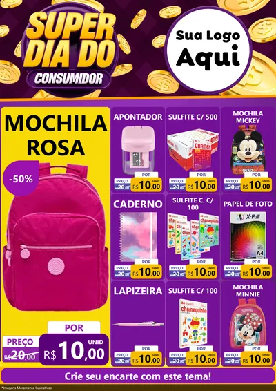 Modelo de Encarte para Encarte A4 Vertical com o tema Super Dia do Consumidor para Papelaria