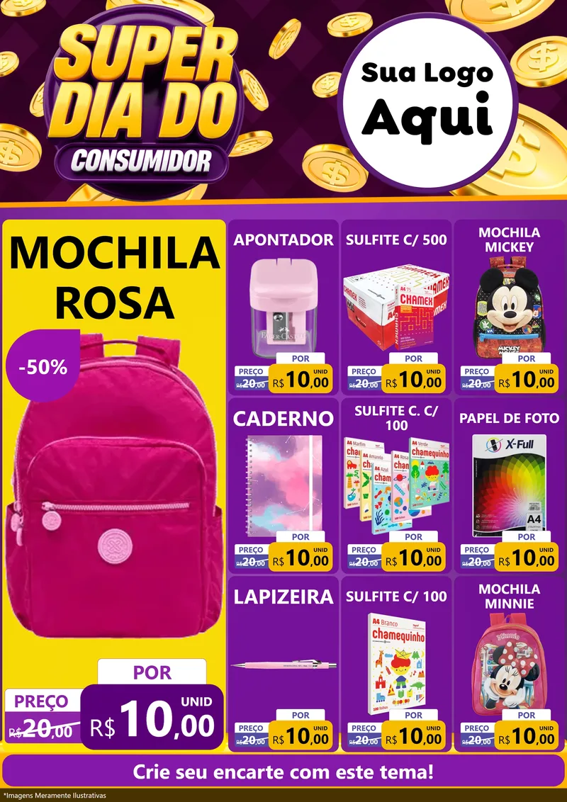Modelo de Encarte para Encarte A4 Vertical com o tema Super Dia do Consumidor para Papelaria