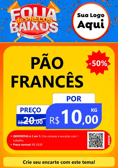 Modelo de Cartaz para Cartaz A4 Vertical com o tema Folia de Preços Baixos para Padaria