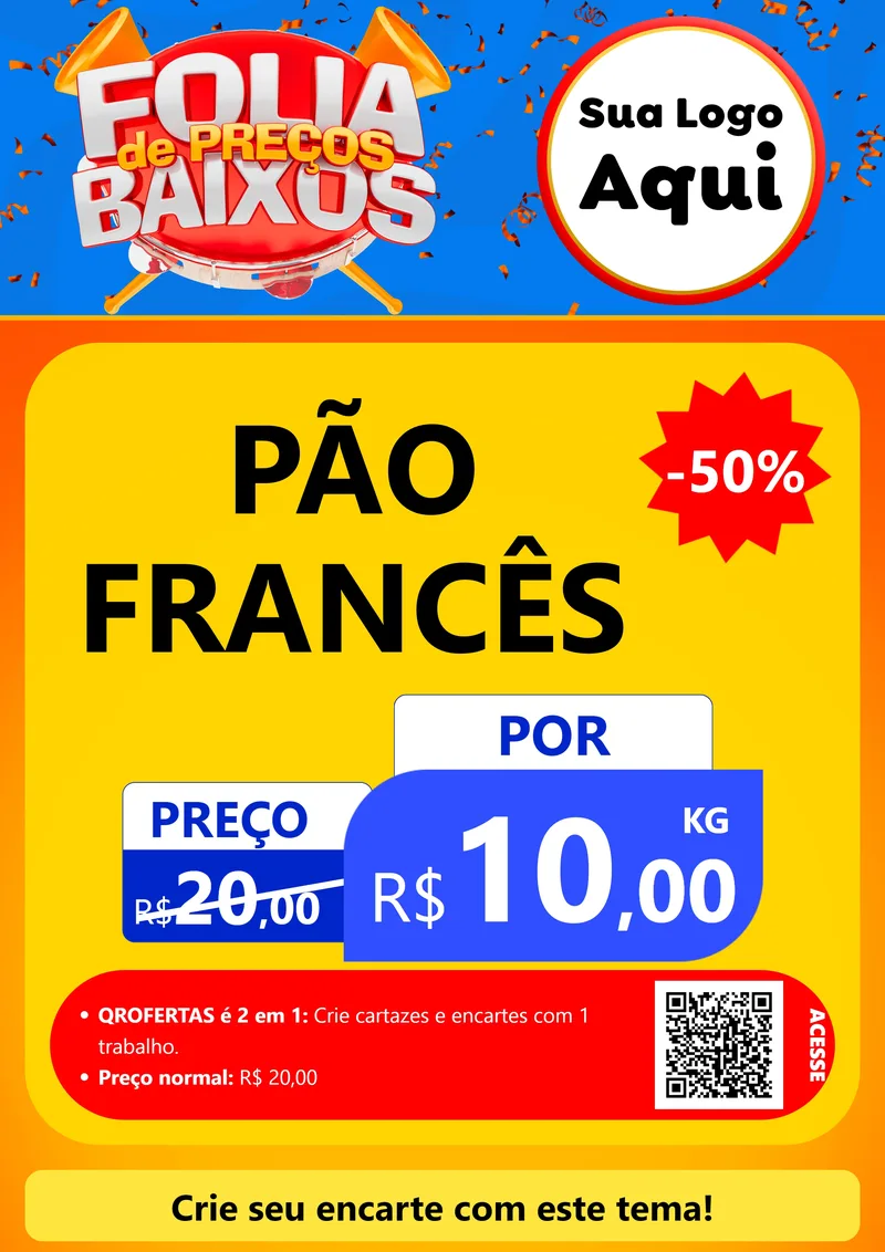 Modelo de Cartaz para Cartaz A4 Vertical com o tema Folia de Preços Baixos para Padaria