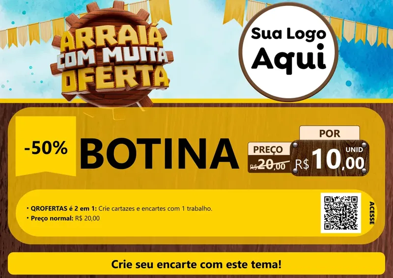 Modelo de Cartaz para Cartaz A4 Horizontal com o tema Ofertas de São João - Junina para Agropecuária