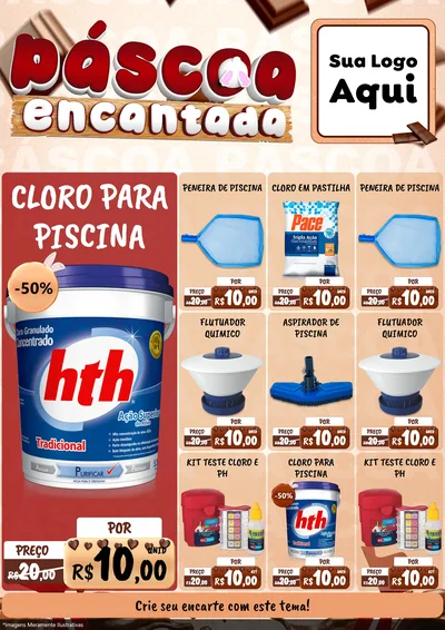 Modelo de Encarte para Encarte A4 Vertical com o tema Páscoa Encantada para Produtos para Piscina