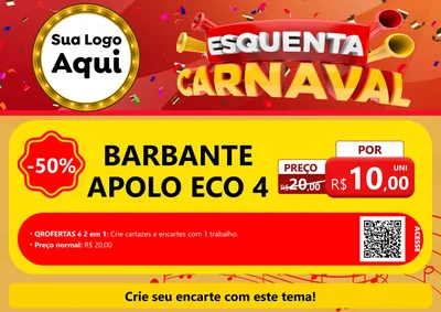 Modelo de Cartaz para Cartaz A4 Horizontal com o tema Esquenta Carnaval para Armarinho e Aviamentos