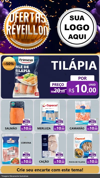 Modelo de Rede Social para Stories com o tema Ofertas de Réveillon para Peixaria