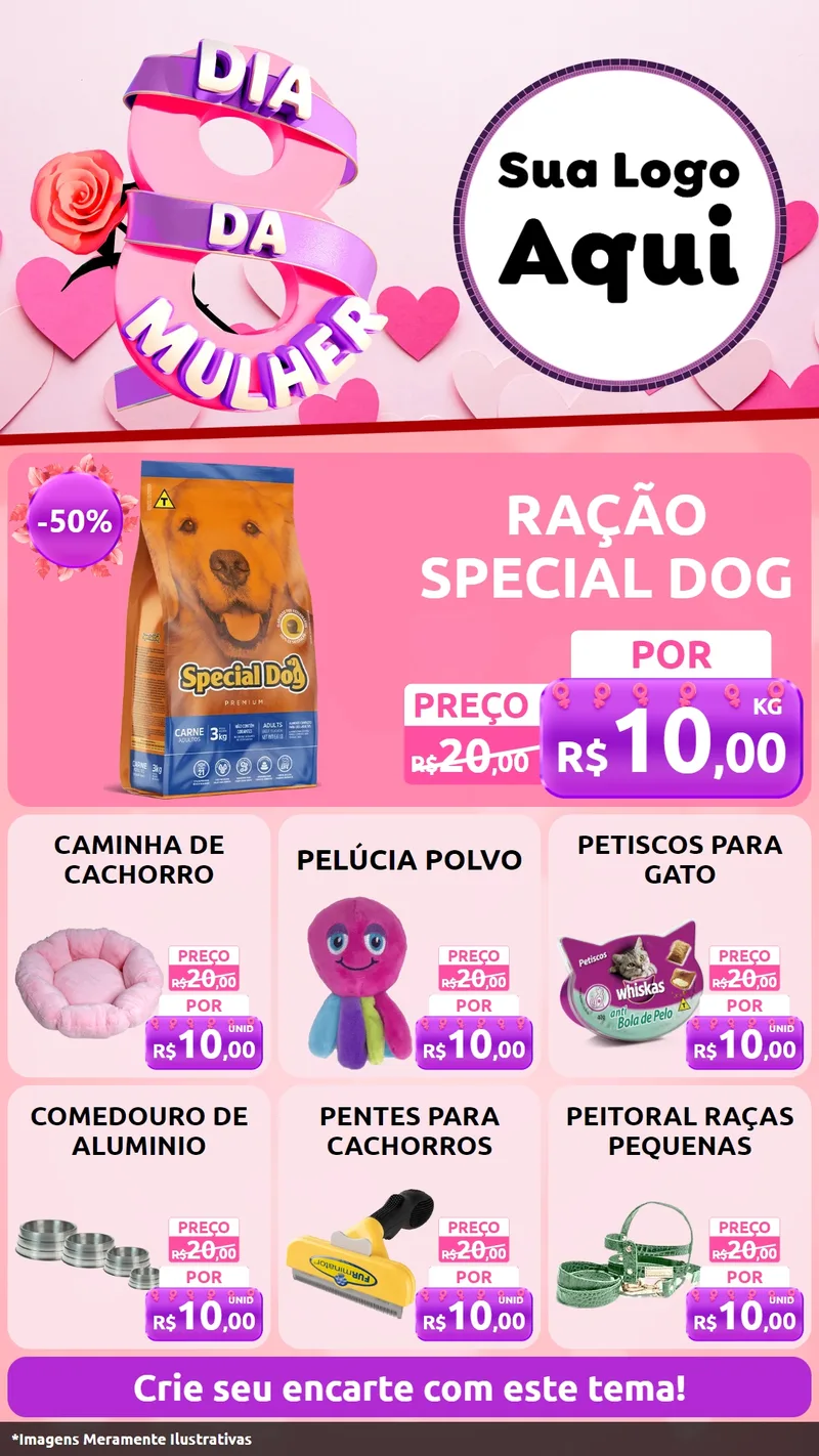 Modelo de Rede Social para Stories com o tema Dia da Mulher para Pet Shop