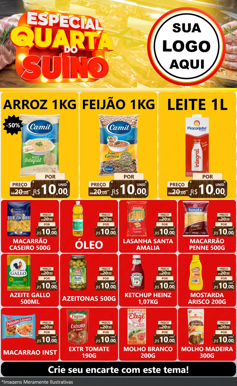 Modelo de Encarte para Encarte Grande com o tema Especial Quarta do Suíno para Supermercado