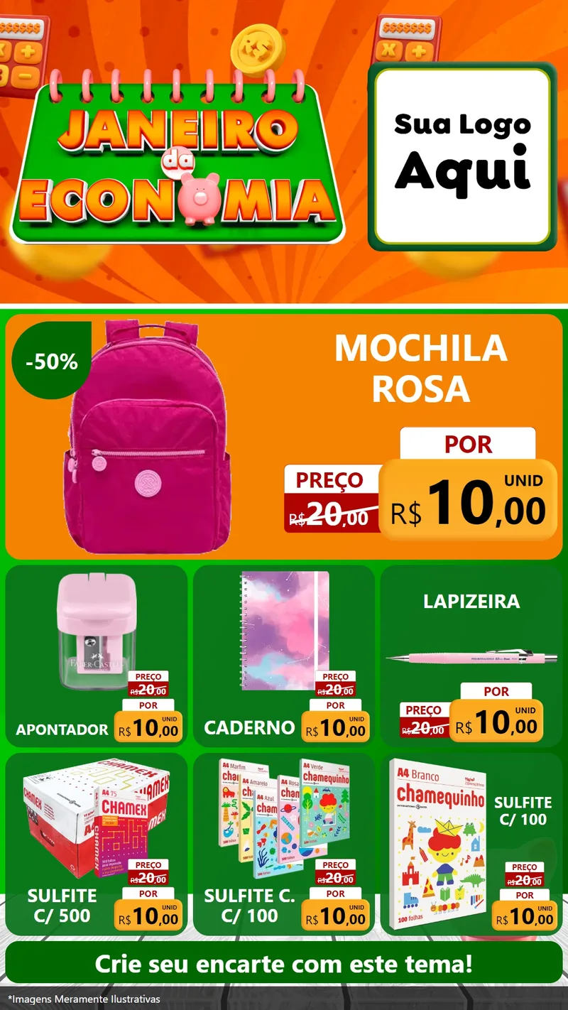 Modelo de Rede Social para Stories com o tema Janeiro da Economia para Papelaria