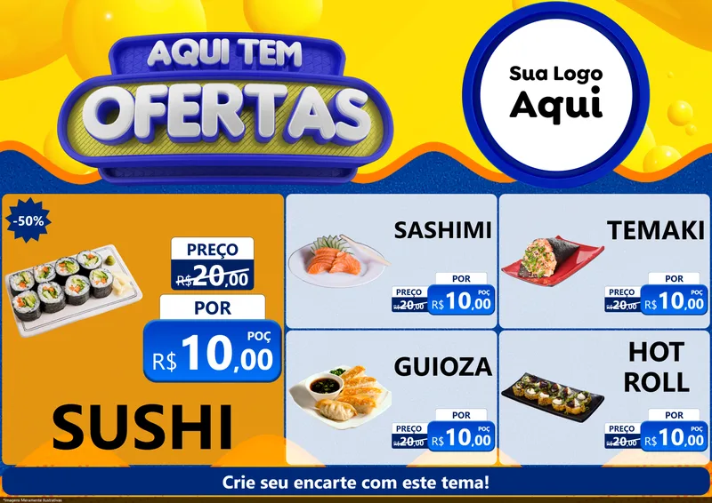 Modelo de Encarte para Encarte A4 Horizontal com o tema Aqui Tem Ofertas para Comida japonesa